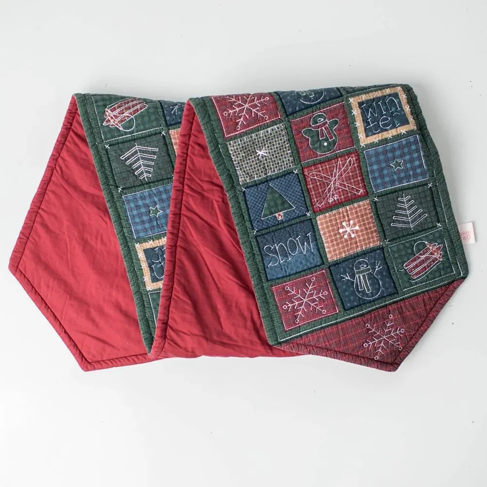 Make The Season Bright Christmas Table Runner Patchwork Snowman Ski Lodge 68